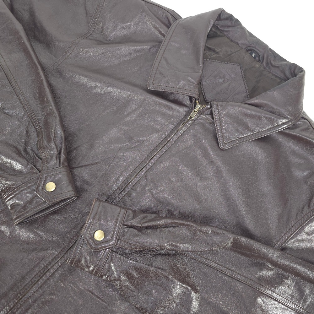 R&R‎ Casuals Genuine Leather Bomber Jacket Men's Medium Brown Full Zip Outdoor